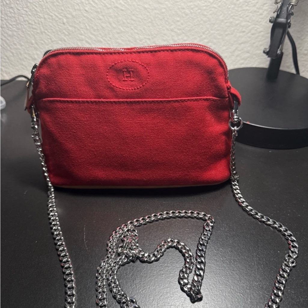 Hermes Bolide Pouch 20 Red Canvas Cosmetic Bag Clutch